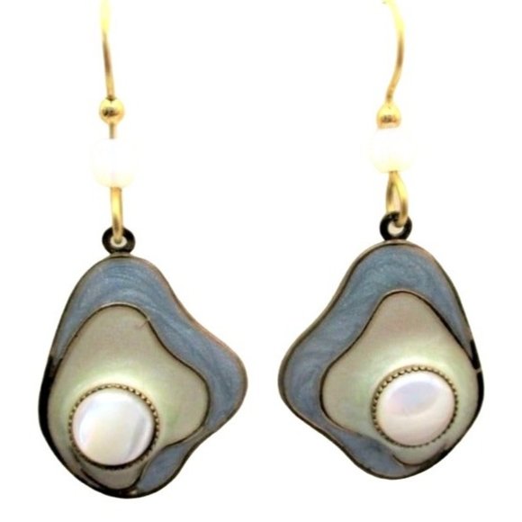 Mother of Pearl Enamel Pierced Earrings Fashion Jewelry - Picture 1 of 5